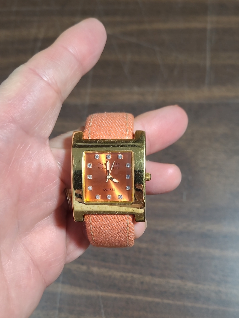 Joan Rivers Gold-Tone Square Watch with Coral Orange Strap (Needs Battery)